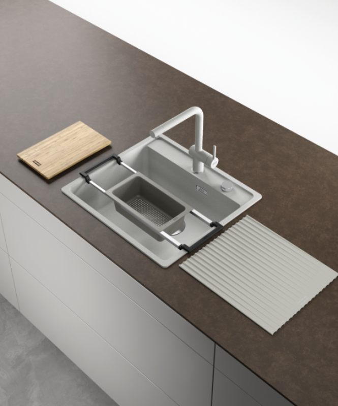 Franke Set Universale di Accessori All-In 3 - Tagliere, Vaschetta in Plastica, Tappetino Scolapiatti e Ponte Telescopico 112.0655.483