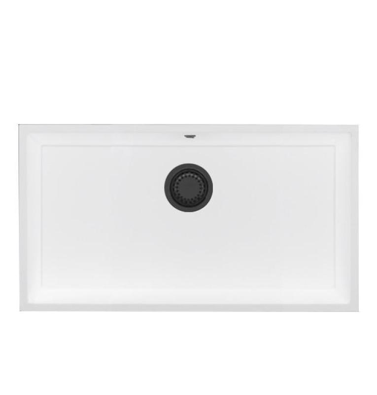 GraniteMy Universale Grande Lavello in Granito Bianco 74x40 cm con tappo in metallo canna di fucile - 1208967895