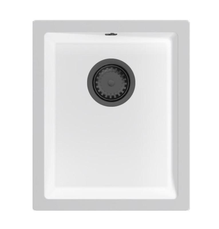 GraniteMy Universal Lavello in granito bianco 34x40 cm bianco da appoggio, da incasso e da incasso con tappo in canna di fucile 1208967904