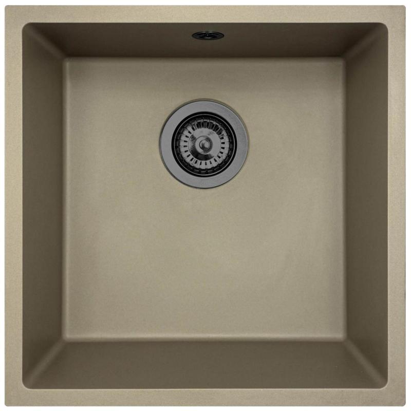 GraniteMy Universal Taupe Lavello in Granito 40x40 cm montaggio da appoggio, sottopiano e filo top con tappo gun metal - 1208967913