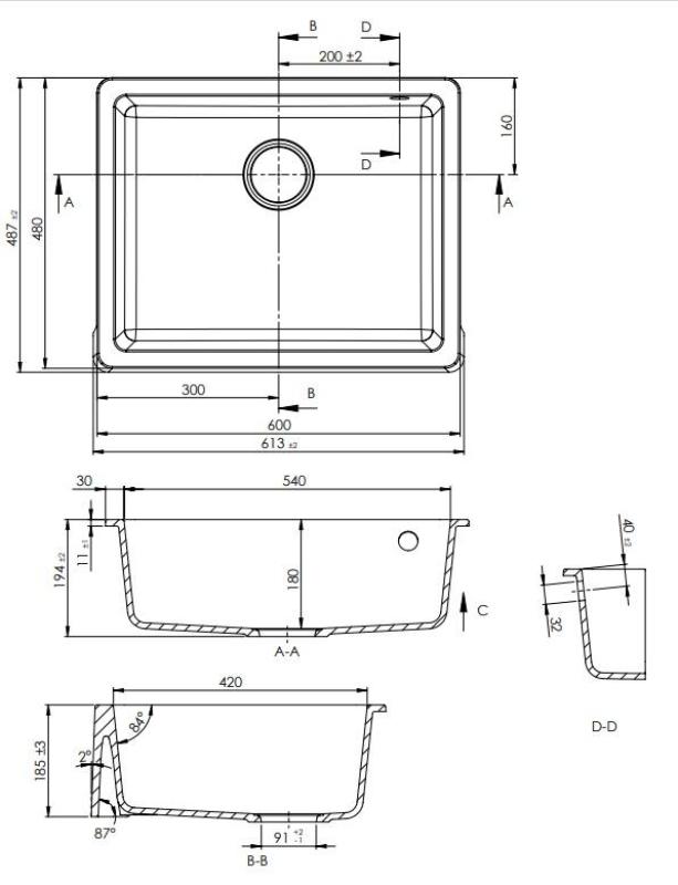GraniteMy Tradition Lavello Rustico Lavello in Granito 60x48 cm Nero da Incasso e Filotop con Tappo Dorato 1208967938