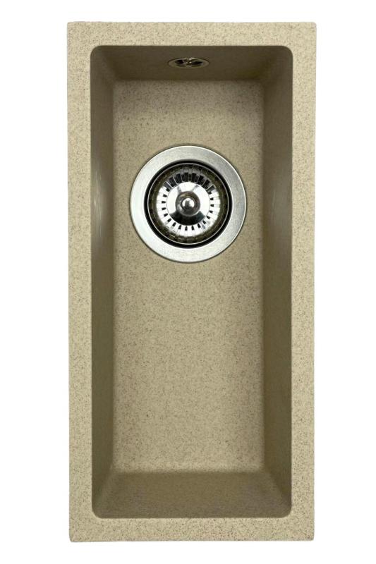 GraniteMy Universal granito beige sabbia piccolo lavello 17x40 cm montaggio a incasso, sottotop e filo top con tappo in acciaio inox 1208968002