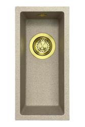GraniteMy Universal lavello in granito beige sabbia piccolo 17x40 cm da incasso, sottopiano e filo top con tappo dorato 1208968003