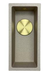 GraniteMy Universal lavello in granito beige sabbia piccolo 17x40 cm da incasso, sottopiano e filo top con tappo dorato 1208968003