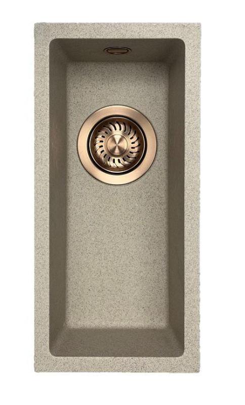 GraniteMy Universal granito beige sabbia piccolo lavello 17x40 cm da appoggio, sottopiano e incasso con tappo in rame 1208968004