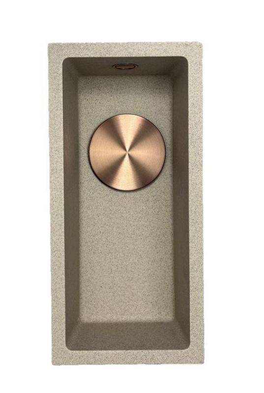 GraniteMy Universal granito beige sabbia piccolo lavello 17x40 cm da appoggio, sottopiano e incasso con tappo in rame 1208968004