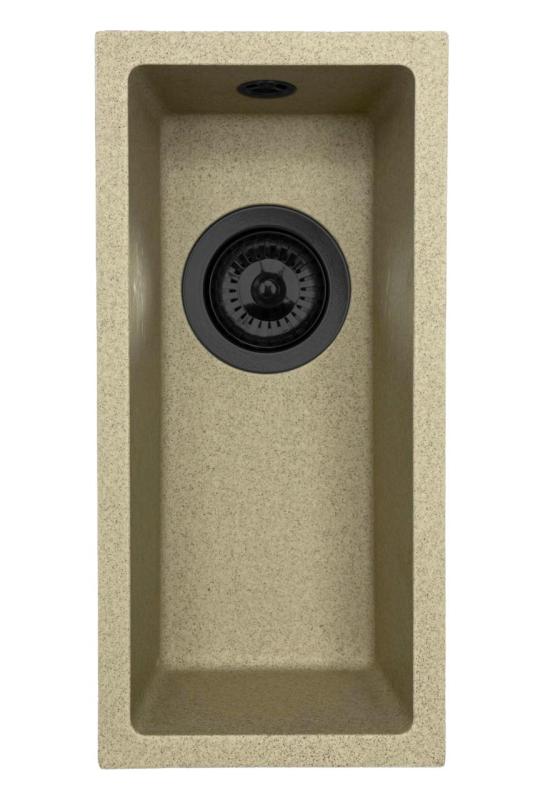 GraniteMy Universale lavello piccolo in granito beige sabbia 17x40 cm montaggio soprabanco, sottobanco e a filo con tappo nero 1208968005