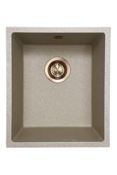 GraniteMy Universal lavello in granito sabbia beige 34x40 cm montaggio a incasso, sottotop e filo top con tappo in rame 1208968009