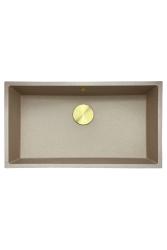 GraniteMy Universal lavello in granito sabbia beige 74x40 cm installazione a incasso, sottopiano e filo top con tappo dorato 1208968018