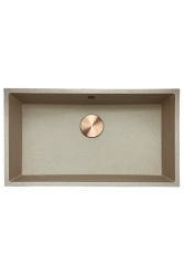 GraniteMy Universal lavello in granito beige sabbia 74x40 cm da appoggio, sottopiano e incasso con tappo in rame 1208968019