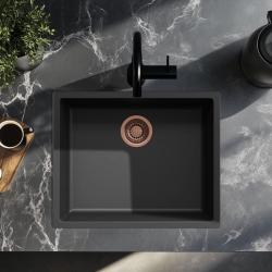 Lavello nero 50x40cm per installazione sottopiano, soprapiano e a filo con tappo in rame 1208968036