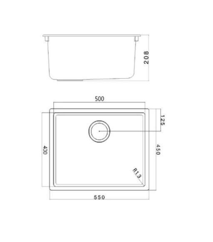 Lavello nero 50x40cm sottopiano, soprapiano e filotop con tappo dorato 1208968037