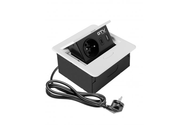 AVARO Presa da incasso per mobili, 1x Presa francese, USB A+C, Cavo 1.5m, Bianco