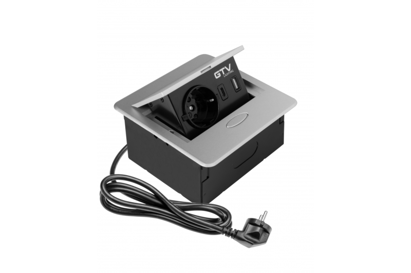 AVARO Presa per Mobili Incassata, 1x Presa Schuko, USB A+C, Cavo 1,5m, Argento