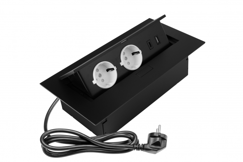 Presa per mobili 2x presa schuko, USB A+C, senza cavo, nero