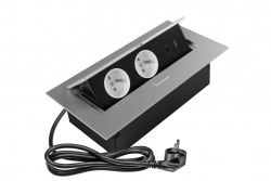 Presa per mobili 2x presa con messa a terra, USB A+C, cavo di alimentazione con spina, alluminio