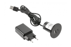 Caricatore USB A+C 5V 2A con alimentatore, nero