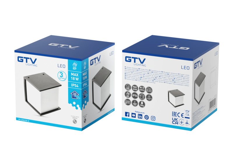 Lampada da facciata LEO, E27, MAX. 18W, IP54, AC220-240V, 50/60Hz, nero