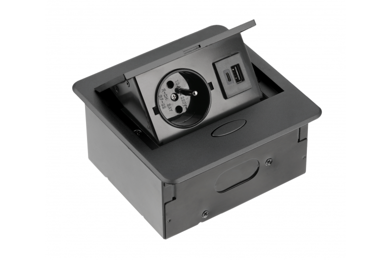 AVARO Presa da Incasso per Mobili, 1x Presa Francese, USB A+C, Cavo 1,5m, Nero