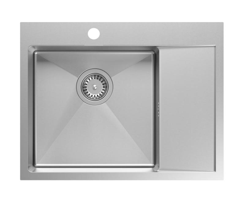 Aquadesign Clara Lavello in Acciaio Inox con Vasca a Sinistra 62x48cm Montaggio Soprapiano o Filotop con Scolapiatti, Foro Miscelatore e Tappo in Acciaio Inox - 1208969501