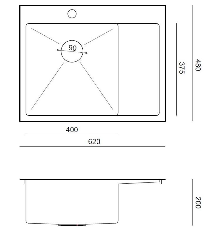Aquadesign Clara Lavello Oro 62x48cm Da incasso o da appoggio con sgocciolatoio, foro per rubinetto e tappo dorato - 1208969502