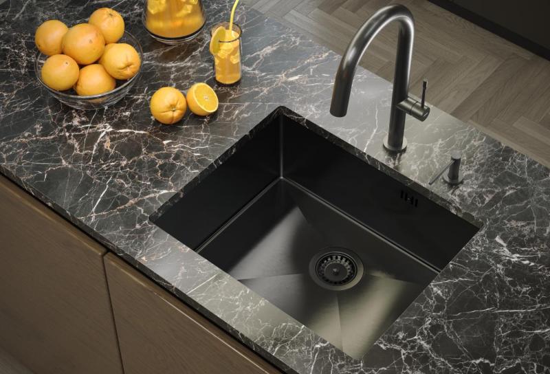 Aquadesign Zara Lavello Gun Metal 54x44cm Sottopiano, Incasso a Filo e Soprapiano con Tappo Gun Metal - 1208969511