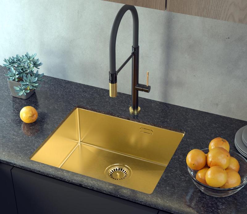 Aquadesign Zara Lavello Oro 54x44cm Sottotop, Filo Top e Sopra Top con Tappo Dorato - 1208969512