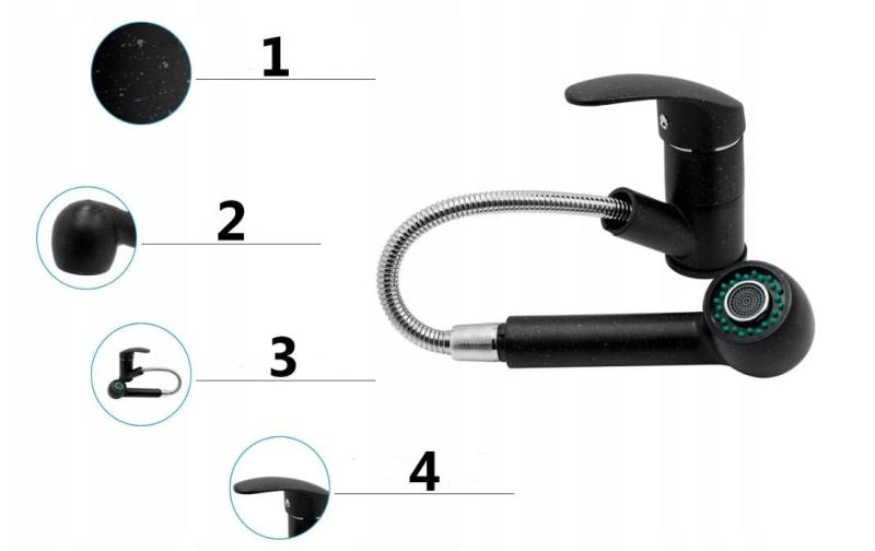 Graniteland Rhea Miscelatore da Cucina Aspetto Pietra Bluestone con Bocca Estraibile e Doccetta a Doppia Funzione 1208969536