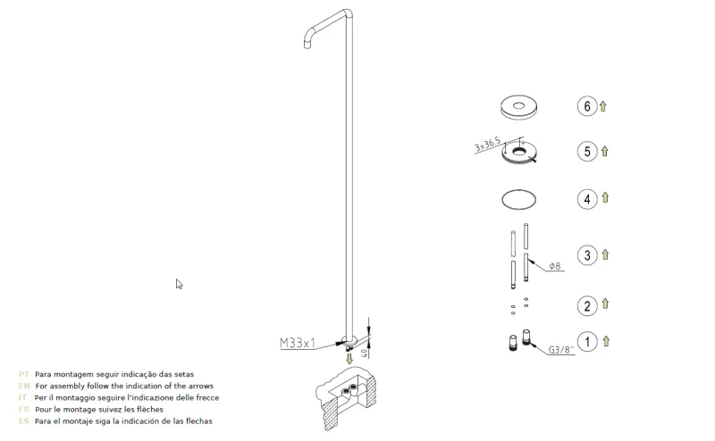 Waterevolution Flow doccia per piscina colonna doccia solo acqua fredda oro chiaro spazzolato T145WGE