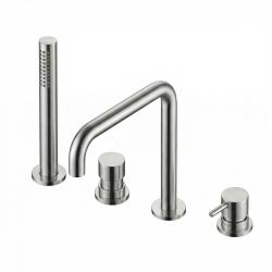 Waterevolution Flow Miscelatore per Vasca a 4 Fori per Montaggio a Bordo Vasca interamente in Acciaio Inox H T138HIE