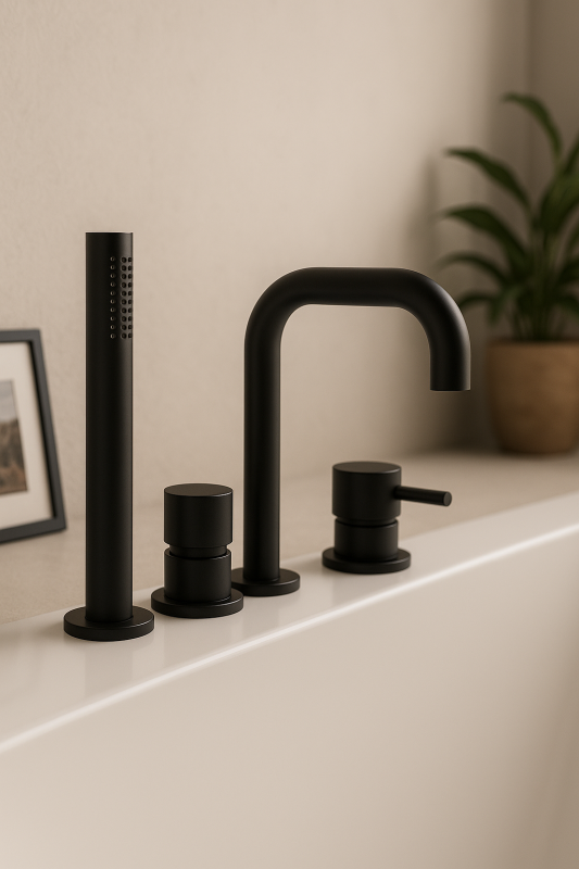 Waterevolution Flow 4-gaats badkraan voor badrandmontage zwart H T138HPR