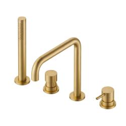 Waterevolution Flow Rubinetto da bagno a 4 fori per montaggio a bordo vasca in ottone spazzolato naturale H T138HLE