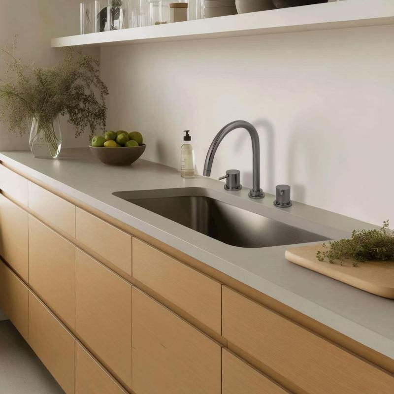 Waterevolution Flow 3-fori miscelatore da cucina con bocca girevole e collegamento per acqua filtrata gun metal T152UGME