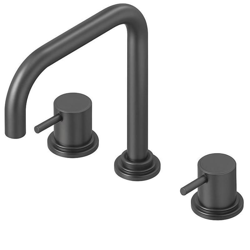Waterevolution Flow rubinetto da cucina a 3 fori ad angolo con bocca girevole e collegamento per acqua filtrata gun metal T152HGME