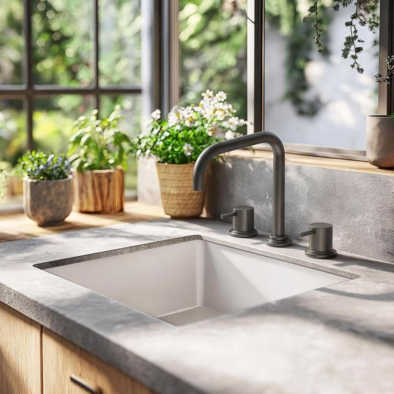 Waterevolution Flow rubinetto da cucina a 3 fori ad angolo con bocca girevole e collegamento per acqua filtrata gun metal T152HGME