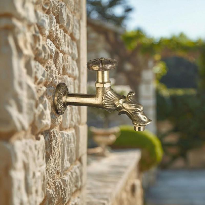PB Garden Vintage Rubinetto da Muro per Fontana Acqua Fredda in Bronzo con Attacco per Tubo da Giardino e Maniglia Rotonda 1208969784