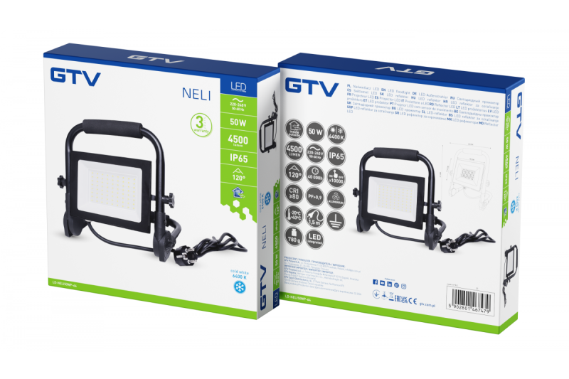 NELI Faretto Portatile, LED, 50W, 4500lm, 6400K, AC220-240V, IP65, cavo 1,5m
