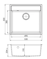 GraniteMy Bremen Lavandino in granito 53x50 cm Nero - Da incasso, sottotop e filotop con foro per rubinetto e tappo dorato 1208969969