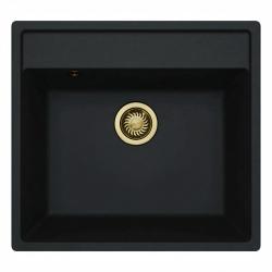 GraniteMy Bremen Lavandino in granito 53x50 cm Nero - Da incasso, sottotop e filotop con foro per rubinetto e tappo dorato 1208969969