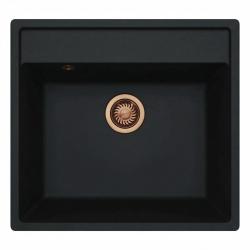 GraniteMy Bremen Lavabo in Granito 53x50 cm Nero - Da Incasso, Sottotop e Filotop con Foro per Rubinetto e Tappo di Rame 1208969970