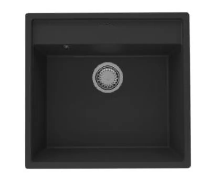 GraniteMy Bremen Lavabo in granito 53x50 cm Nero - Da sopra, Da sotto e Da incasso con foro per rubinetto e tappo in metallo color canna di fucile 1208969971