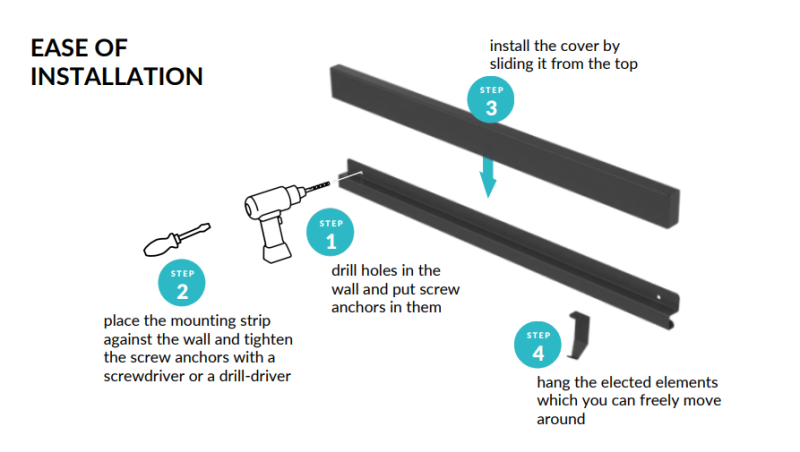 Set di binari da cucina Epka Luxion 100 cm con accessori in metallo con fissaggio nascosto Nero 1208969983