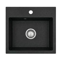 Graniteland Lavello in Granito Nero 45x42 cm Nero da Appoggio con Banco per Rubinetto e Tappo in Acciaio Inox 1208969985