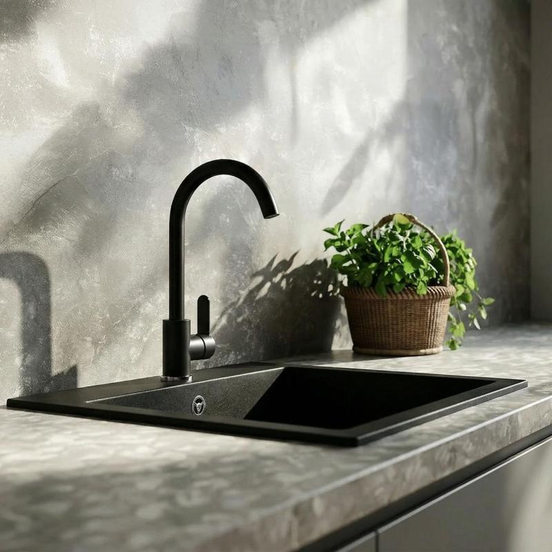 Graniteland Lavello in Granito Nero 45x42 cm Nero da Appoggio con Banco per Rubinetto e Tappo in Acciaio Inox 1208969985