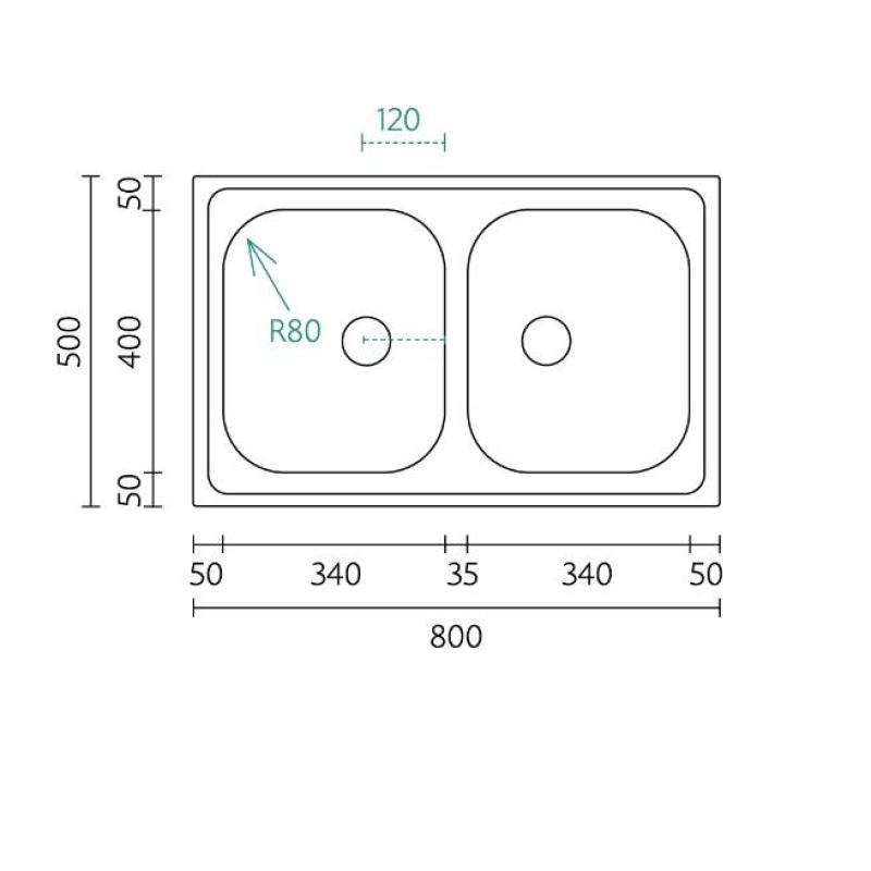 Banka Centurio 20 Inox doppio lavello a incasso 80x50cm 1208970026