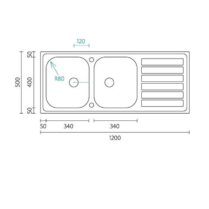 Cucina Centurio 120 Inox doppio lavello da appoggio 120x50cm con scolapiatti 1208970029