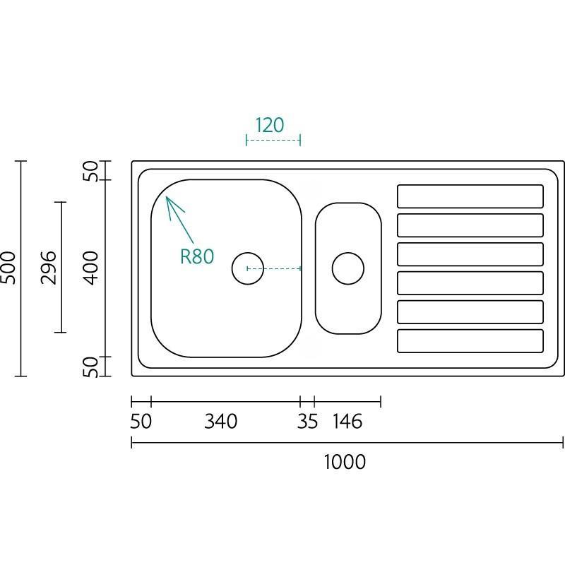Banka Centurio 100-15 Inox 1,5 Lavello da appoggio 100 x 50 cm con scolapiatti 1208970035