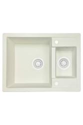 GraniteMy Smart extra bassa lavello in granito a 1,5 vasche da appoggio bianco 58x44cm con tappo e copertura bianca 1208970052