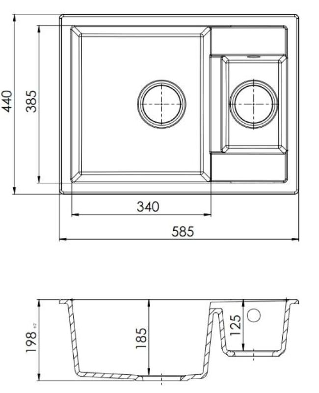 GraniteMy Smart extra bassa lavello in granito a 1,5 vasche da appoggio bianco 58x44cm con tappo e copertura bianca 1208970052