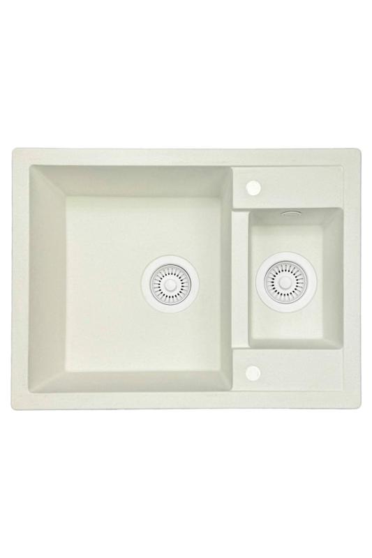 GraniteMy Smart extra bassa lavello in granito a 1,5 vasche da appoggio bianco 58x44cm con tappo e copertura bianca 1208970052